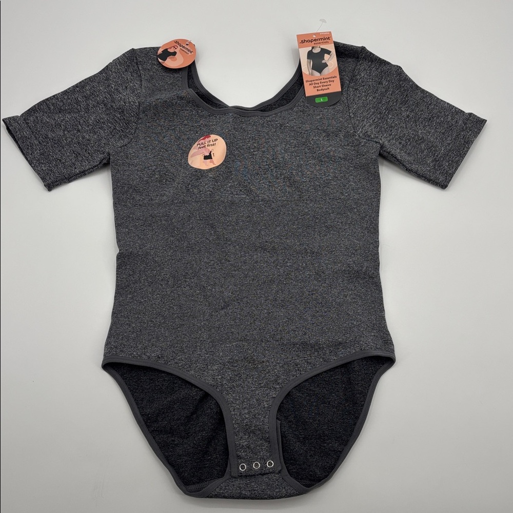 Shapermint Essentials All Day Every Day Short‎ Sleeve Bodysuit in Grey L